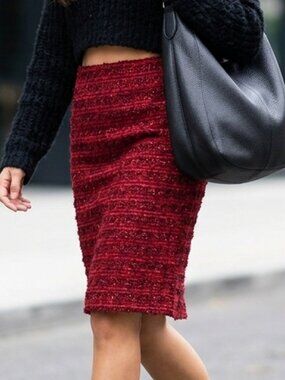 Escada red chenille and metallic skirt